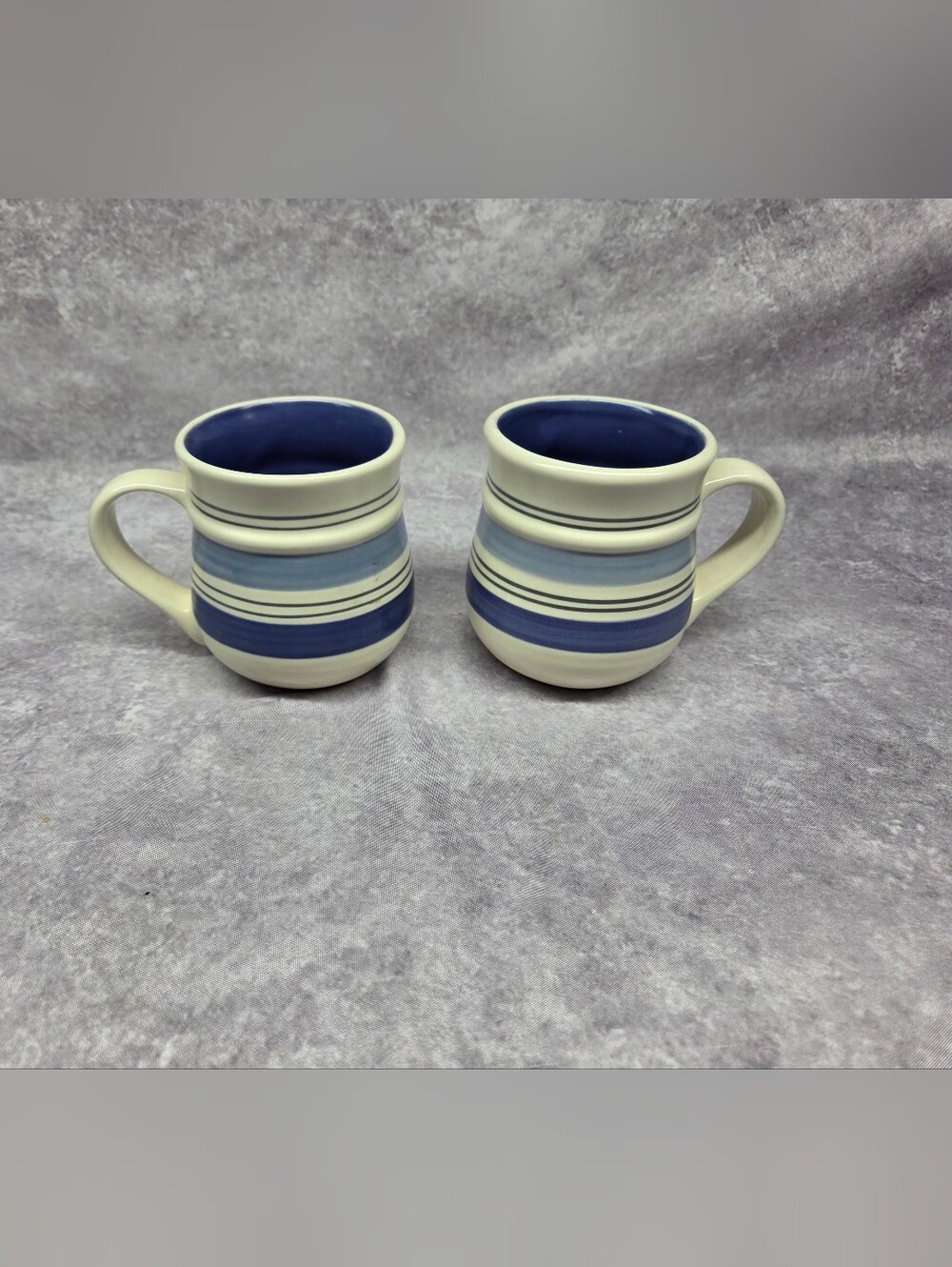 Pfaltzgraff Stoneware Coffee Mug Rio White Blue Stripe 14oz Set Of 2